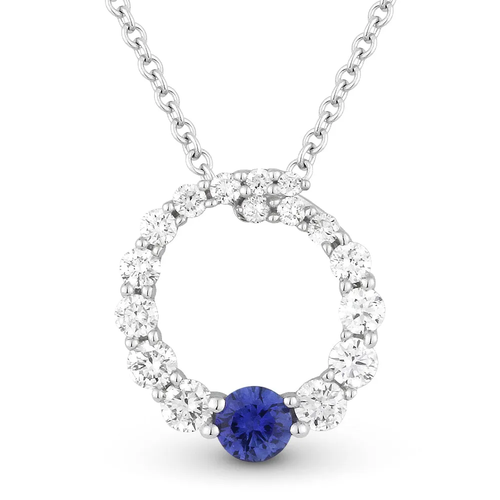 0.15Ct Sapphire 16"pendant Necklace In 14K White Gold