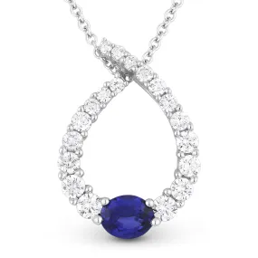 0.44Ct Sapphire 16"pendant Necklace In 14K White Gold