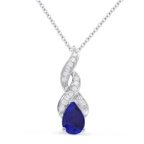 0.45Ct Created Sapphire 16"pendant Necklace In 14K White Gold