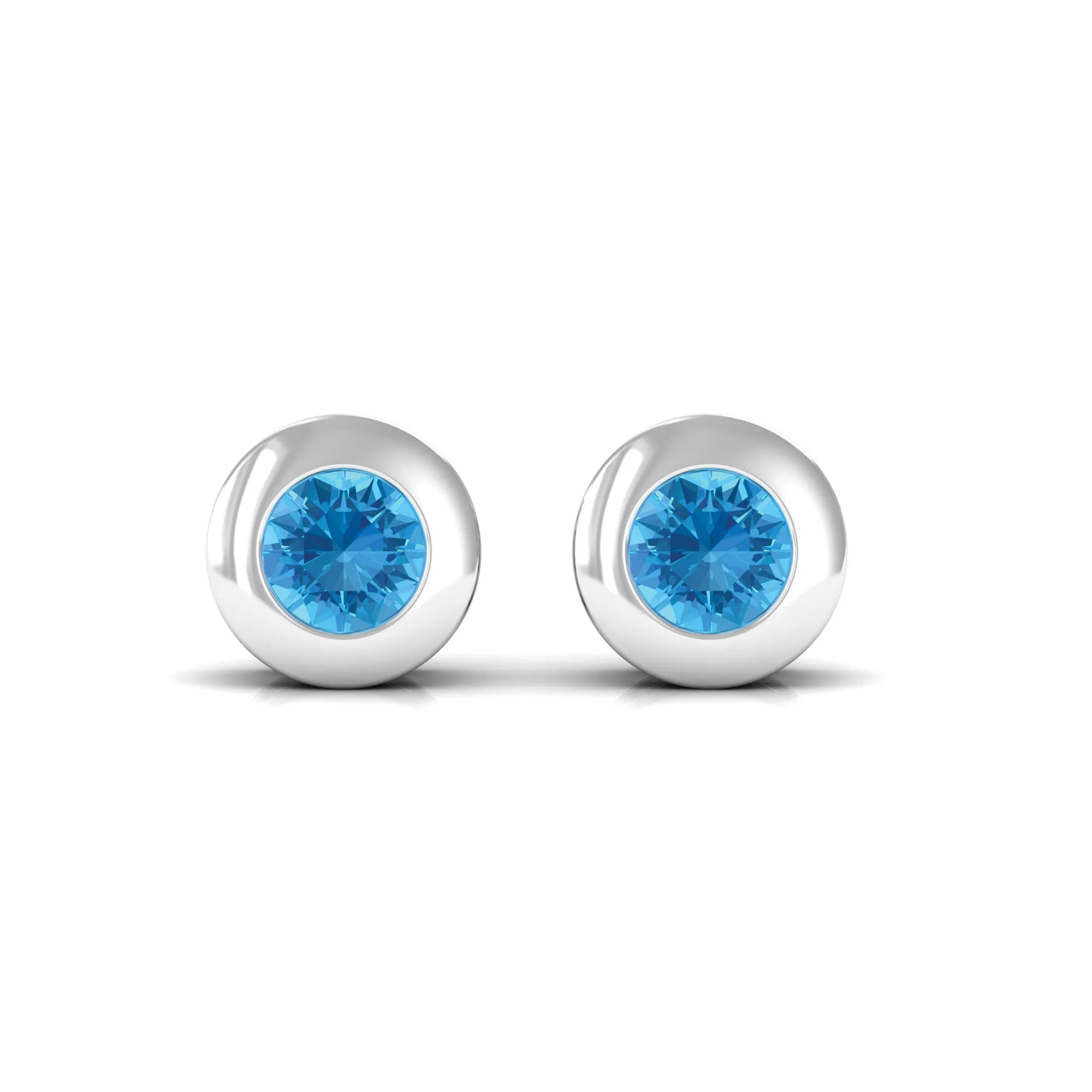 0.5 CT Bezel Set Swiss Blue Topaz Solitaire Stud Earrings