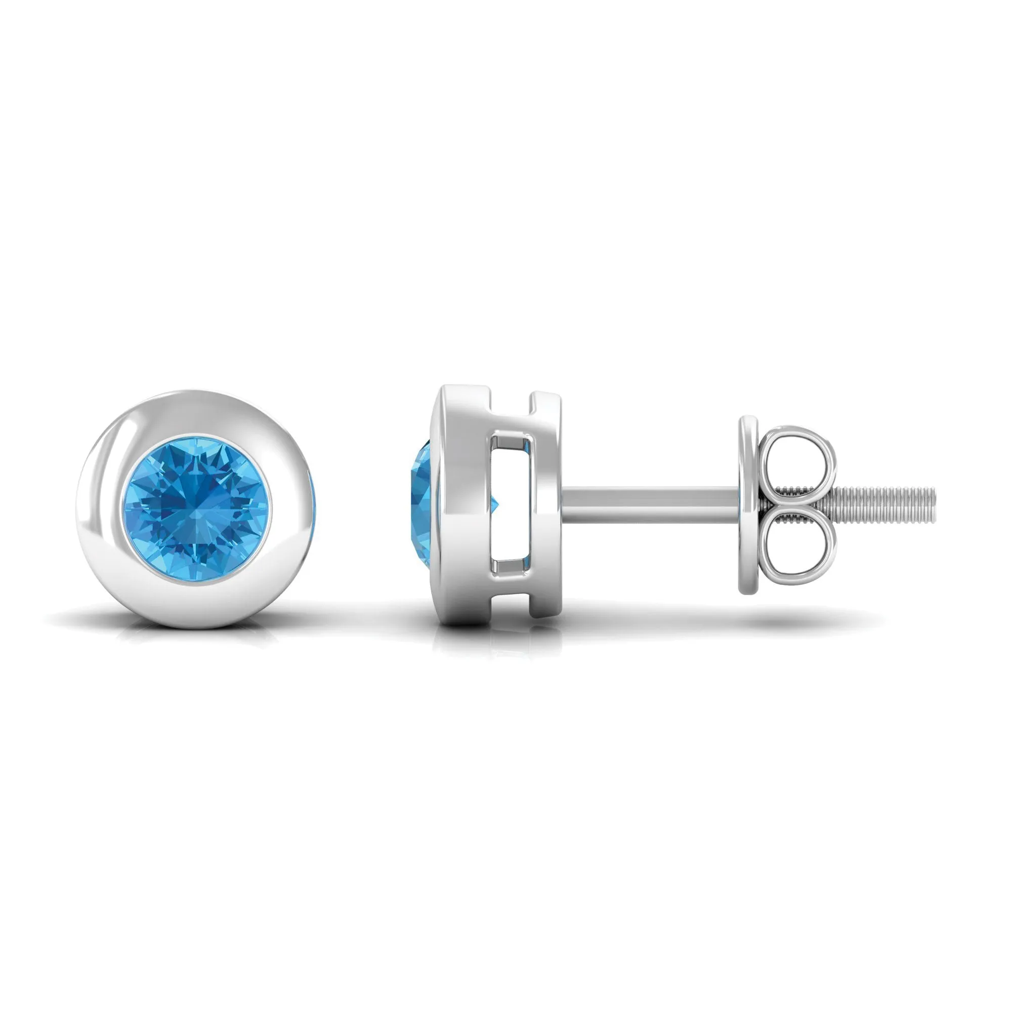 0.5 CT Bezel Set Swiss Blue Topaz Solitaire Stud Earrings