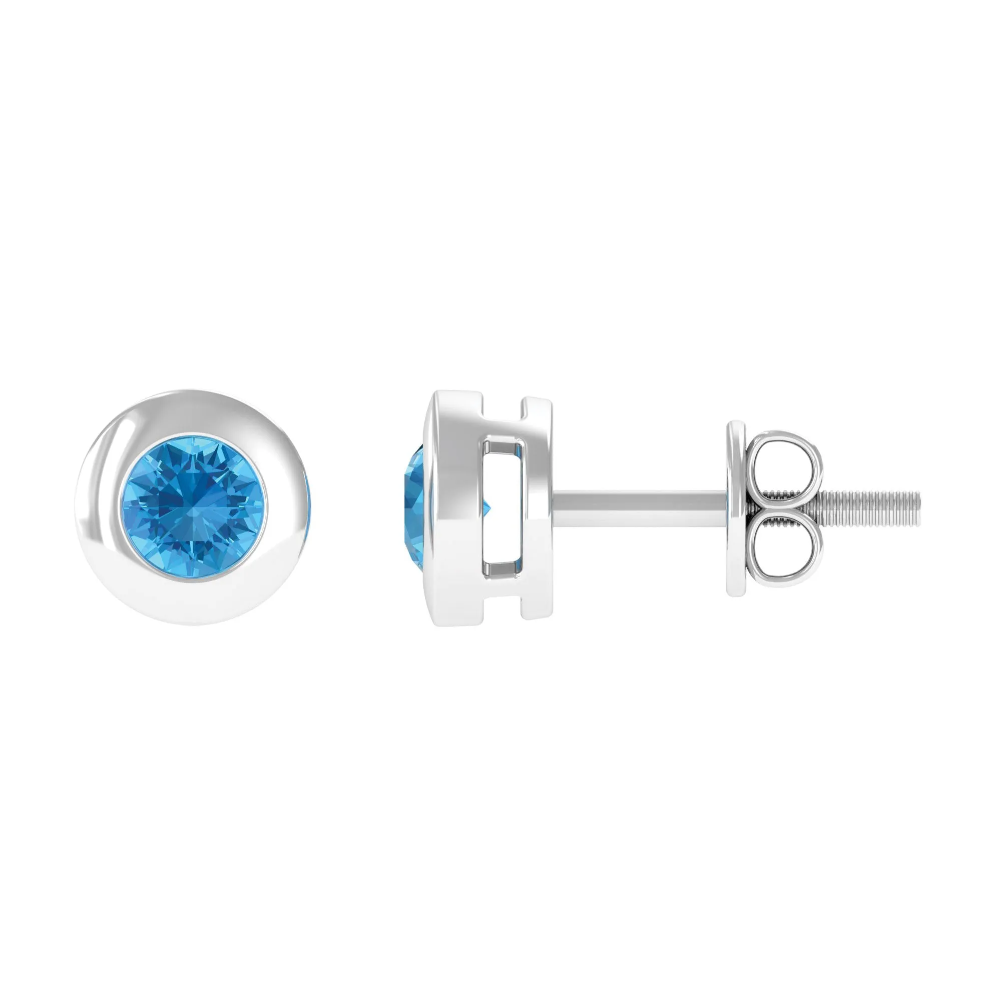 0.5 CT Bezel Set Swiss Blue Topaz Solitaire Stud Earrings