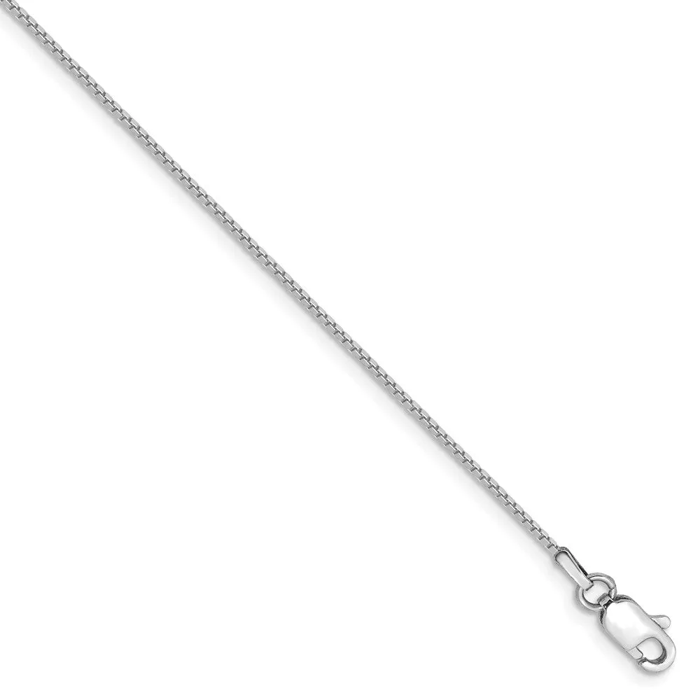 0.9mm, 14k White Gold, Box Chain Anklet, 9 Inch