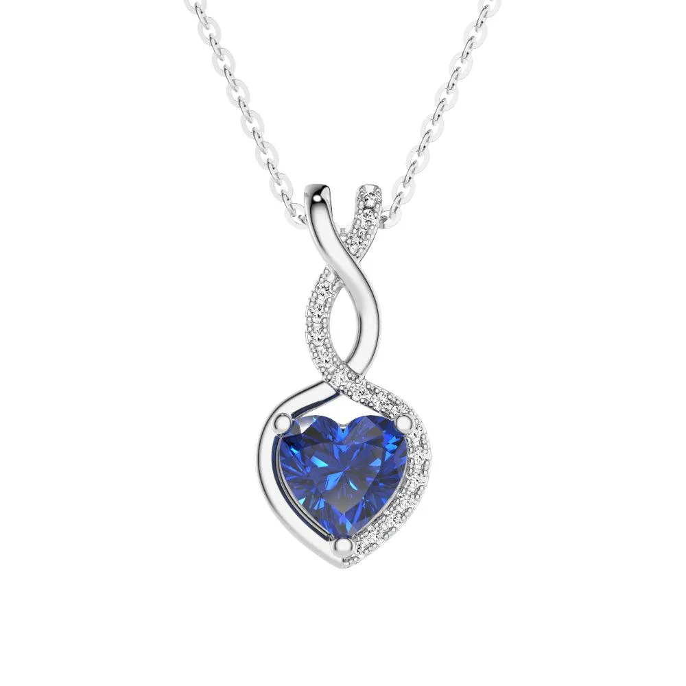 1 CT. Sapphire Infinity Heart Pendant with Diamonds