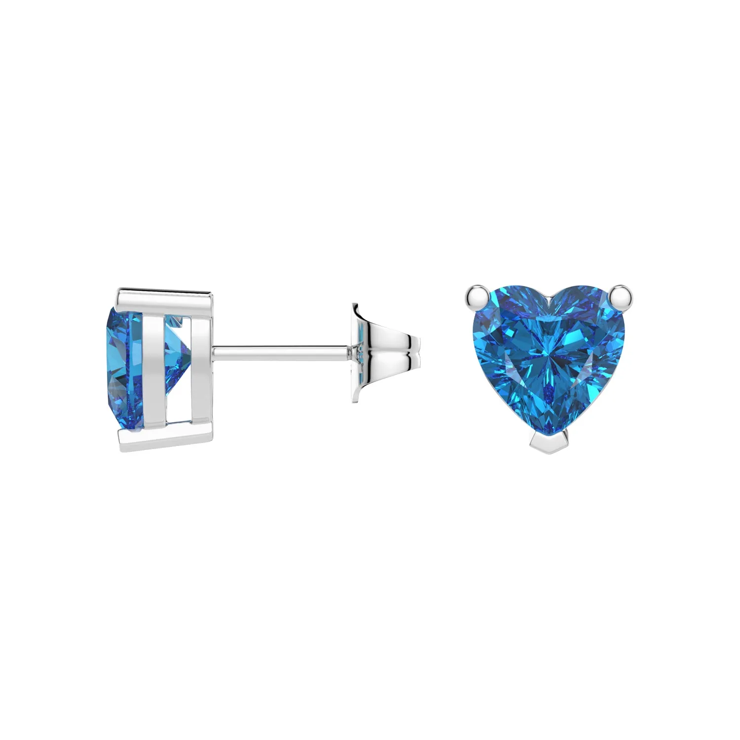 1 CT. Solitaire Heart Shaped Swiss Blue Topaz Stud Earrings