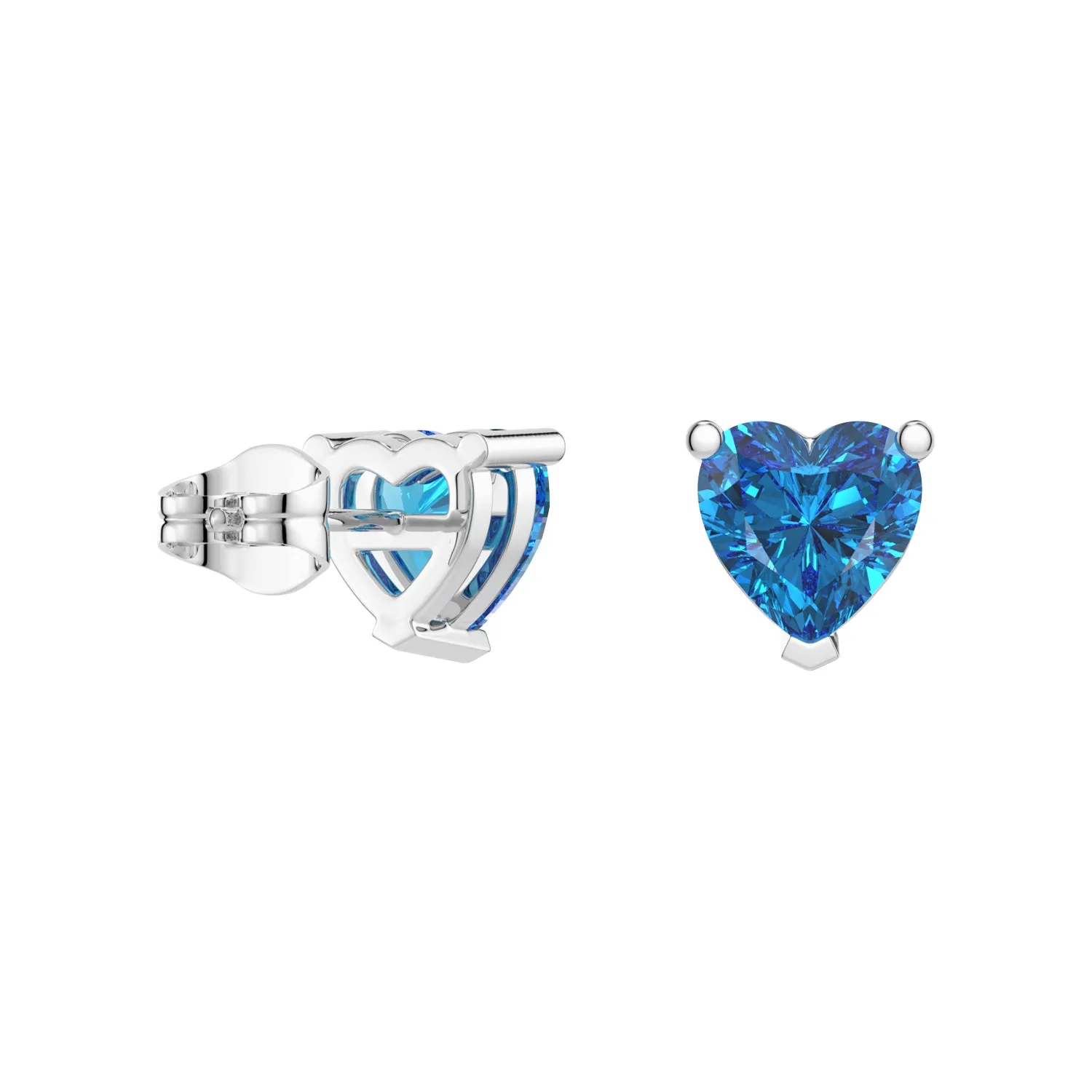 1 CT. Solitaire Heart Shaped Swiss Blue Topaz Stud Earrings