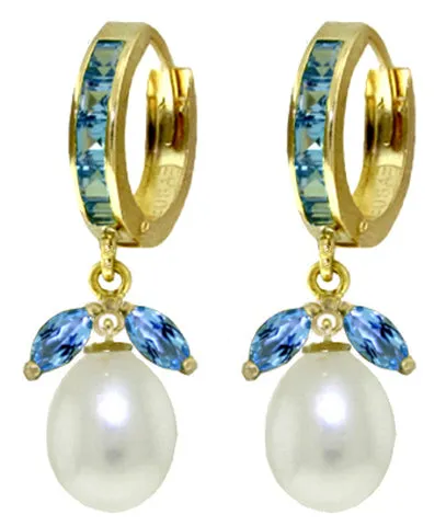 10.3 Carat 14K Solid White Gold Love Pearl Blue Topaz Pearl Earrings