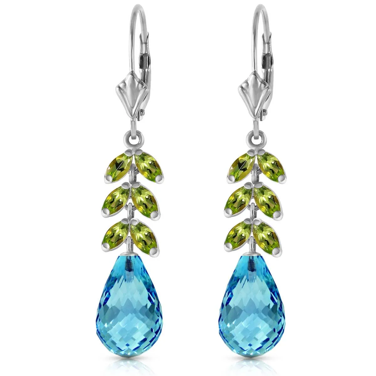 11.2 Carat 14K Solid White Gold Committed Love Peridot Blue Topaz Earrings