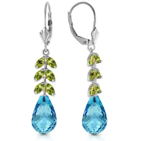 11.2 Carat 14K Solid White Gold Committed Love Peridot Blue Topaz Earrings