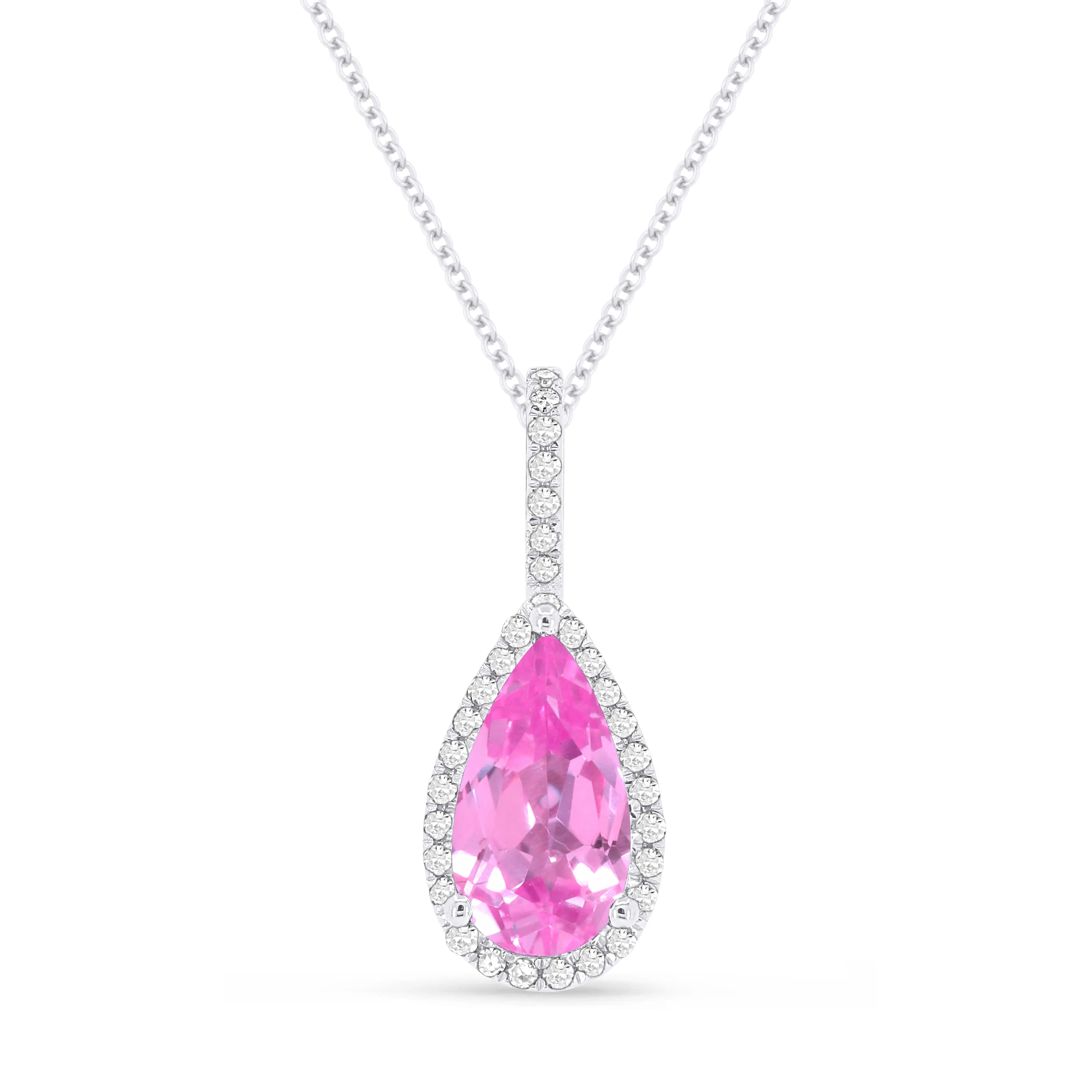 1.15Ct Pink Sapphire 16"pendant Necklace In 14K White Gold