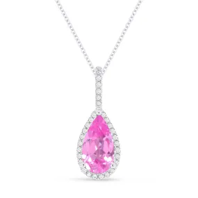 1.15Ct Pink Sapphire 16"pendant Necklace In 14K White Gold