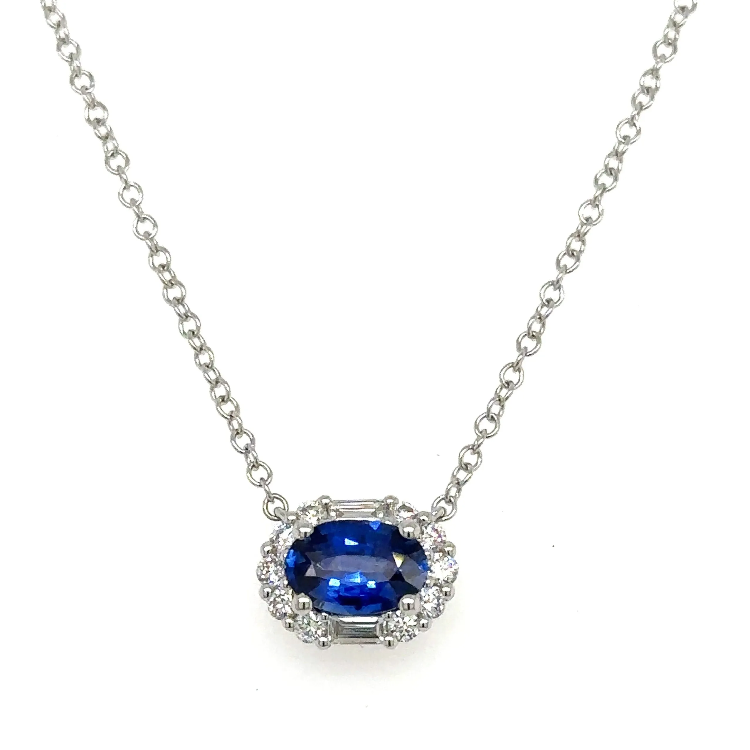 1.29ct t w Ladies Diamond & Sapphire Oval Pendant Necklace