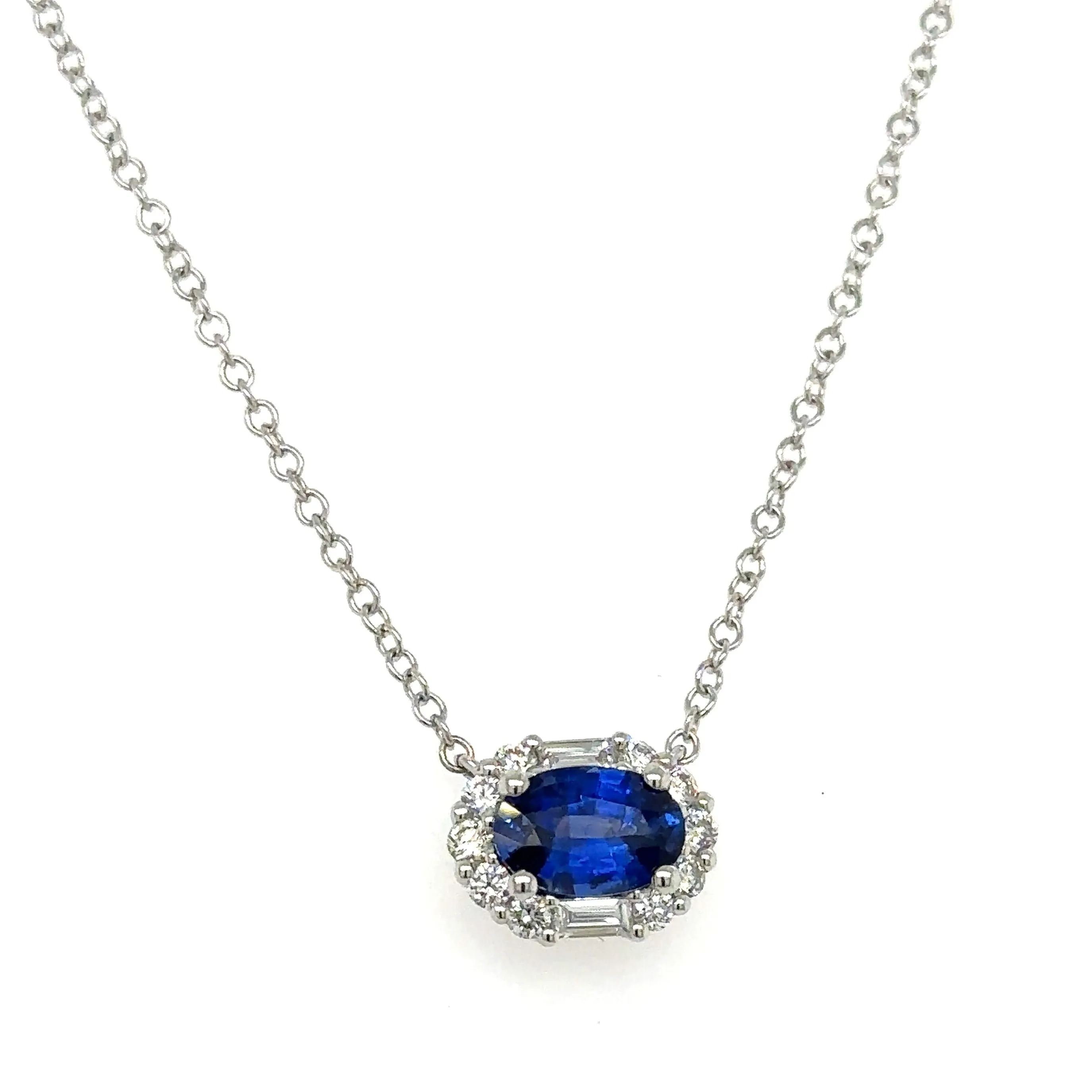 1.29ct t w Ladies Diamond & Sapphire Oval Pendant Necklace