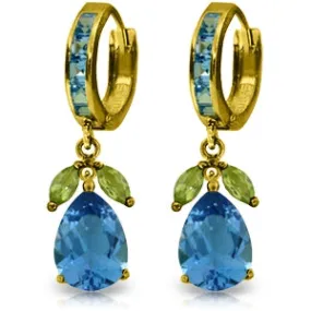 14.3 Carat 14K Solid Yellow Gold Ecstacy Blue Topaz Peridot Earrings