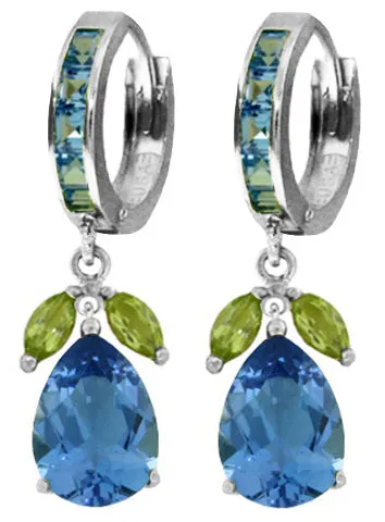 14.3 Carat 14K Solid Yellow Gold Ecstacy Blue Topaz Peridot Earrings