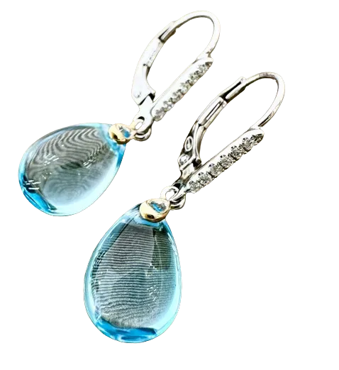 14k 2/Tone Leverback Earring with 12 Diamonds .06ct, 2 Blue Topaz 7.00-9.00ct