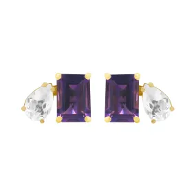 14K GOLD WHITE TOPAZ AND AMETHYST CHARLOTTE STUDS