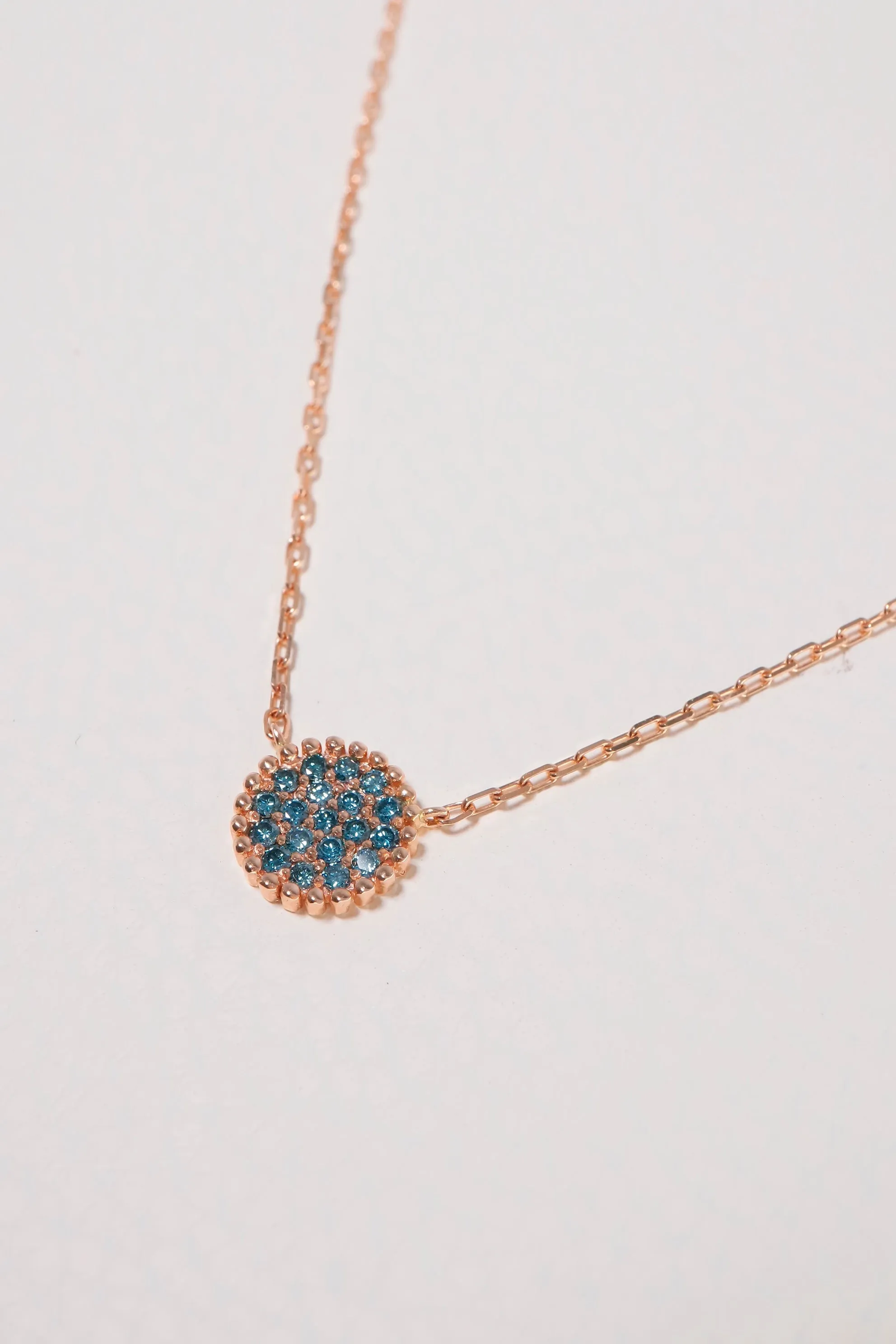 14K Rose Gold Natural Sapphire Stone Disk Charm Necklace