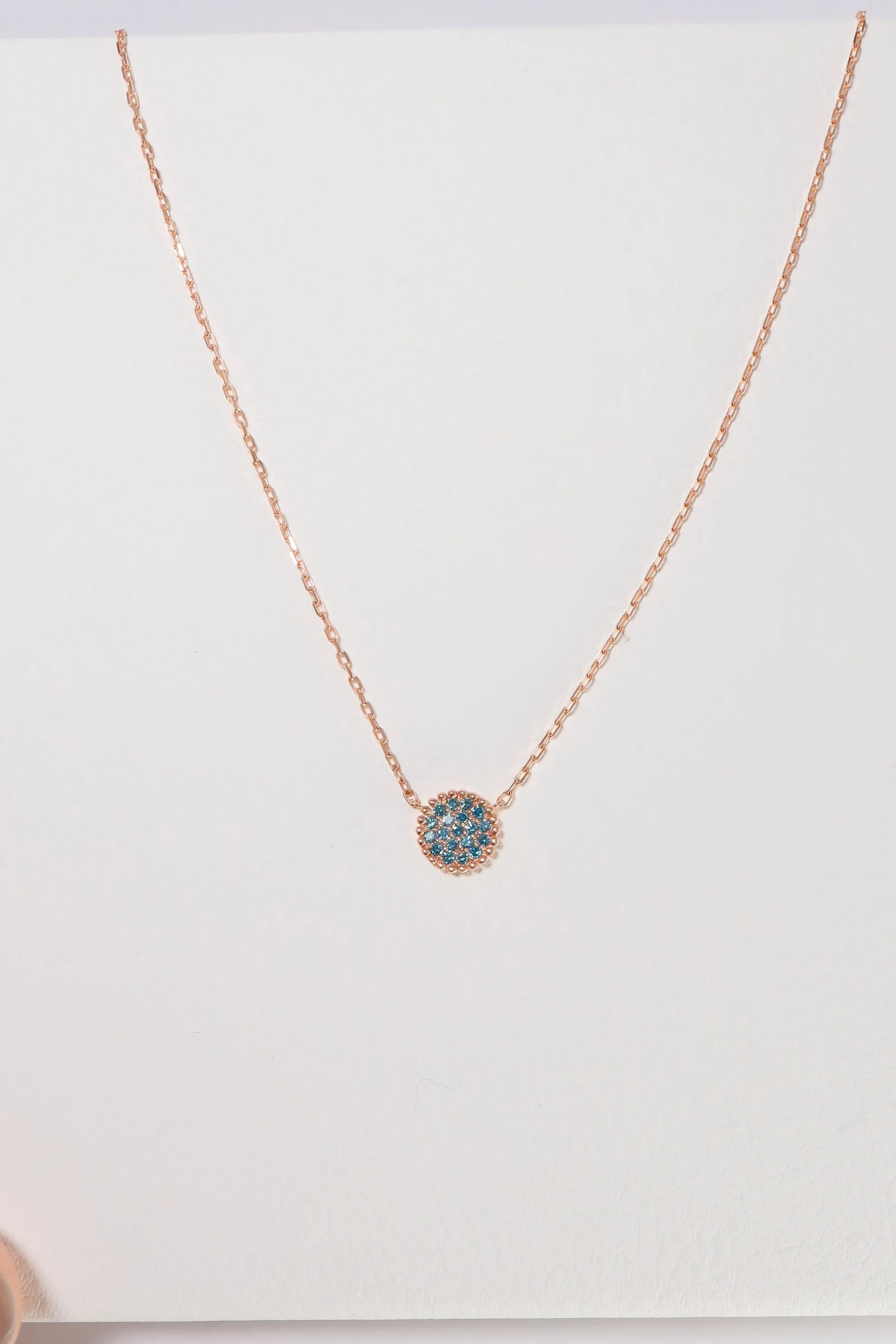 14K Rose Gold Natural Sapphire Stone Disk Charm Necklace