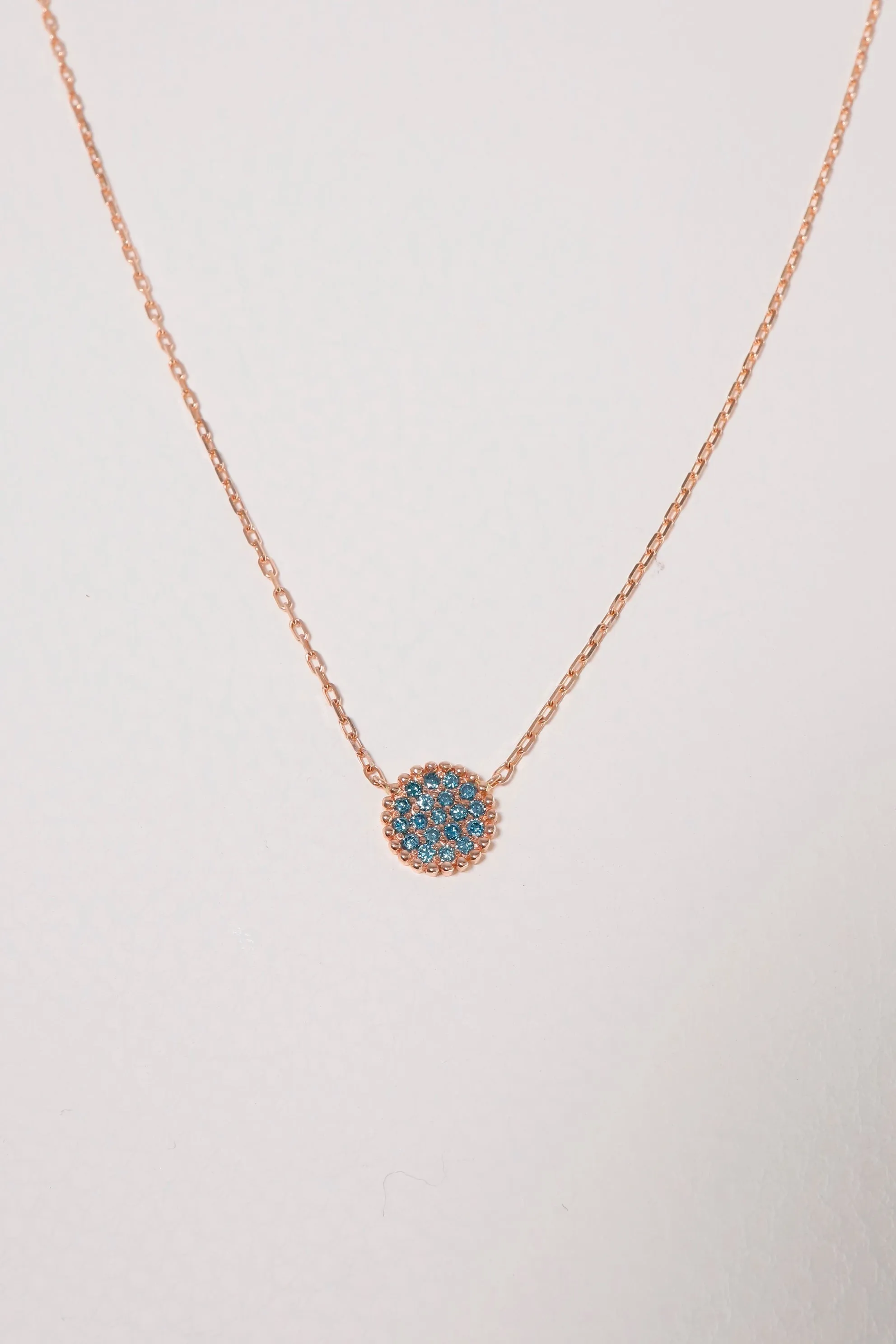 14K Rose Gold Natural Sapphire Stone Disk Charm Necklace