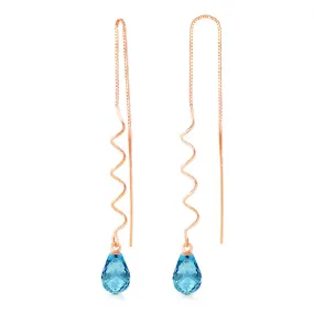 14K Solid Rose Gold Threaded Dangles Earrings Blue Topaz