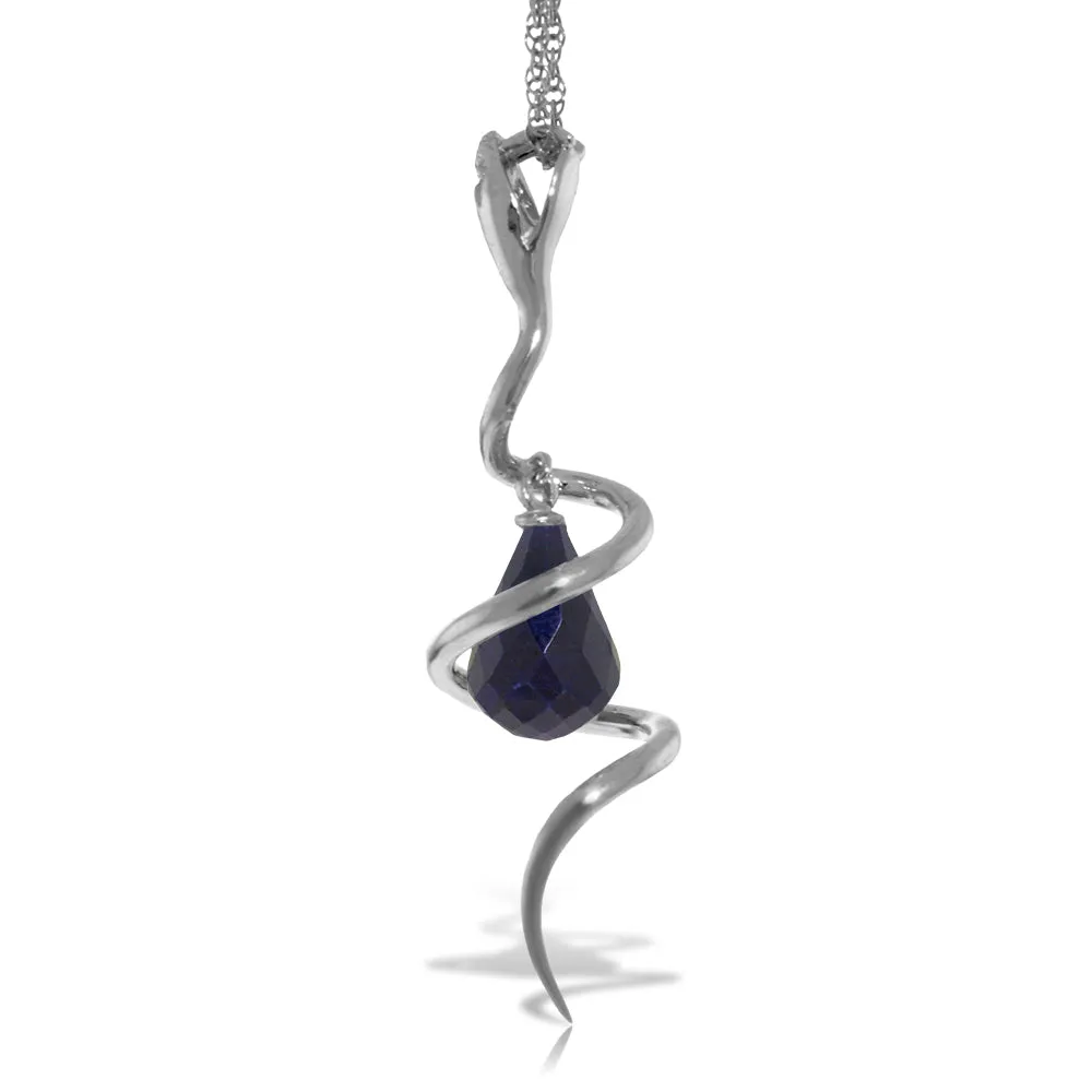 14K Solid White Gold Snake Necklace w/ Dangling Briolette Dyed Sapphire & Diamond