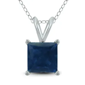 14K White Gold 5Mm Square Sapphire Pendant