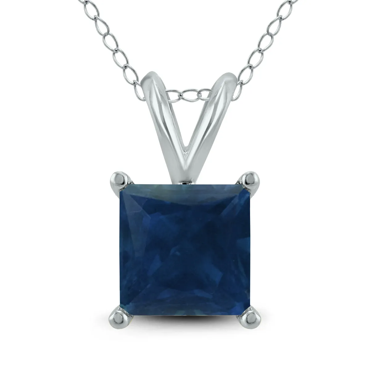 14K White Gold 5Mm Square Sapphire Pendant