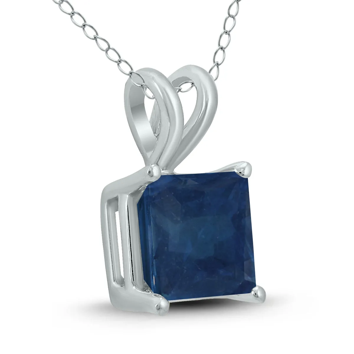 14K White Gold 5Mm Square Sapphire Pendant