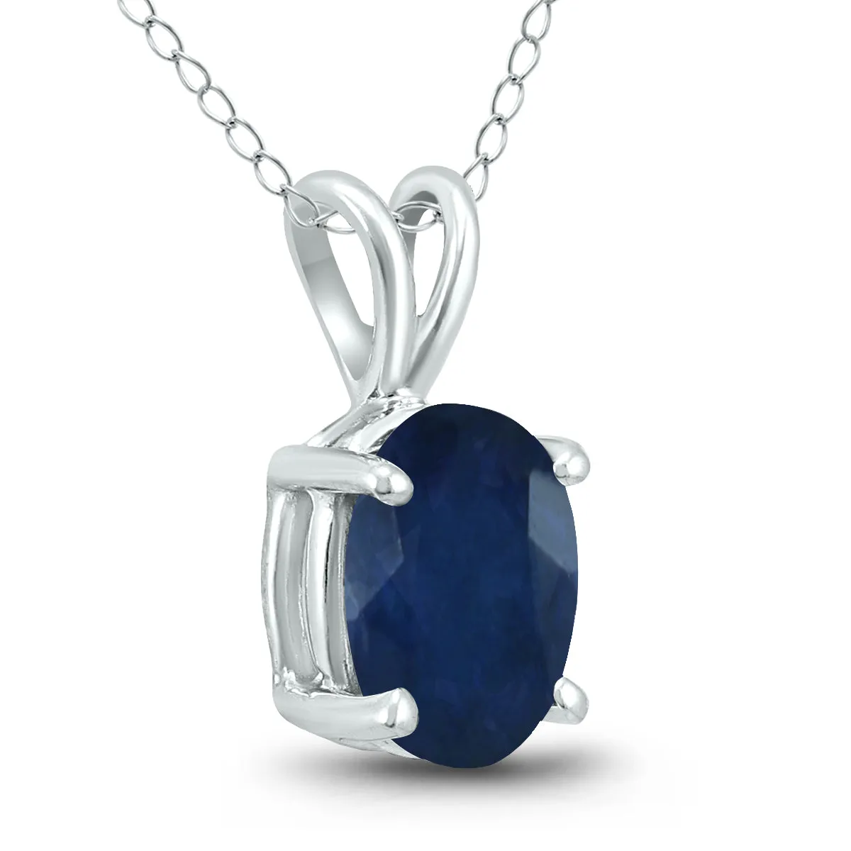 14K White Gold 5X3Mm Oval Sapphire Pendant