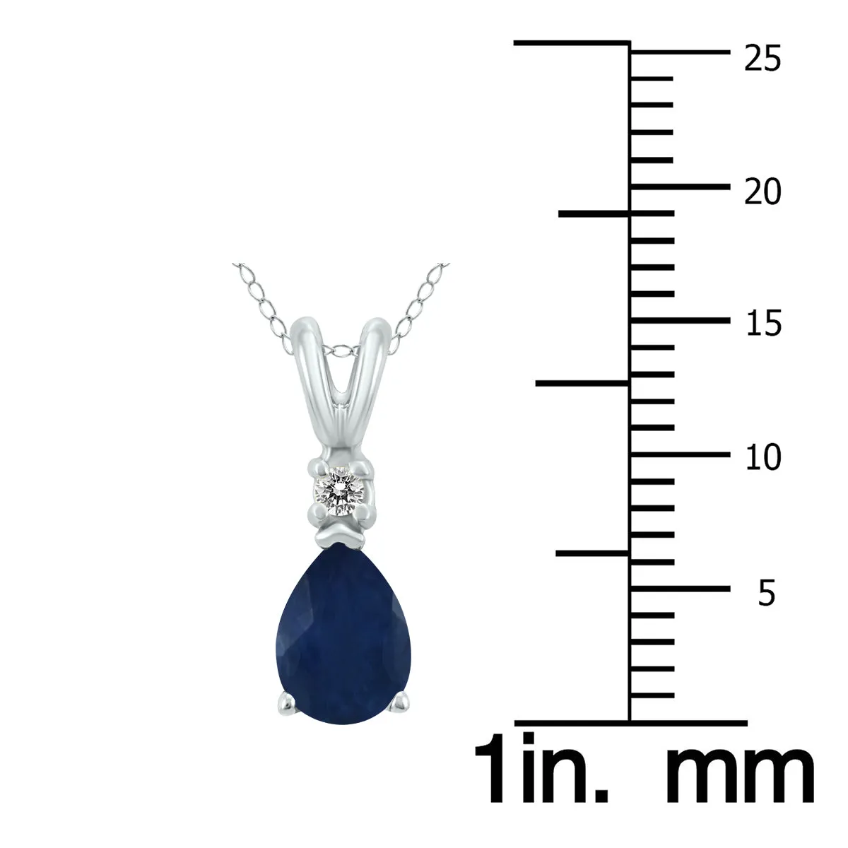 14K White Gold 6X4Mm Pear Sapphire And Diamond Pendant