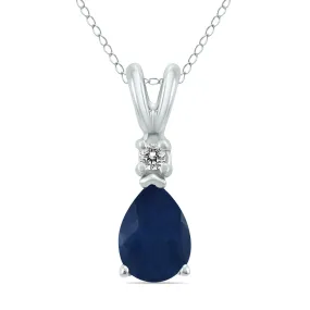 14K White Gold 6X4Mm Pear Sapphire And Diamond Pendant