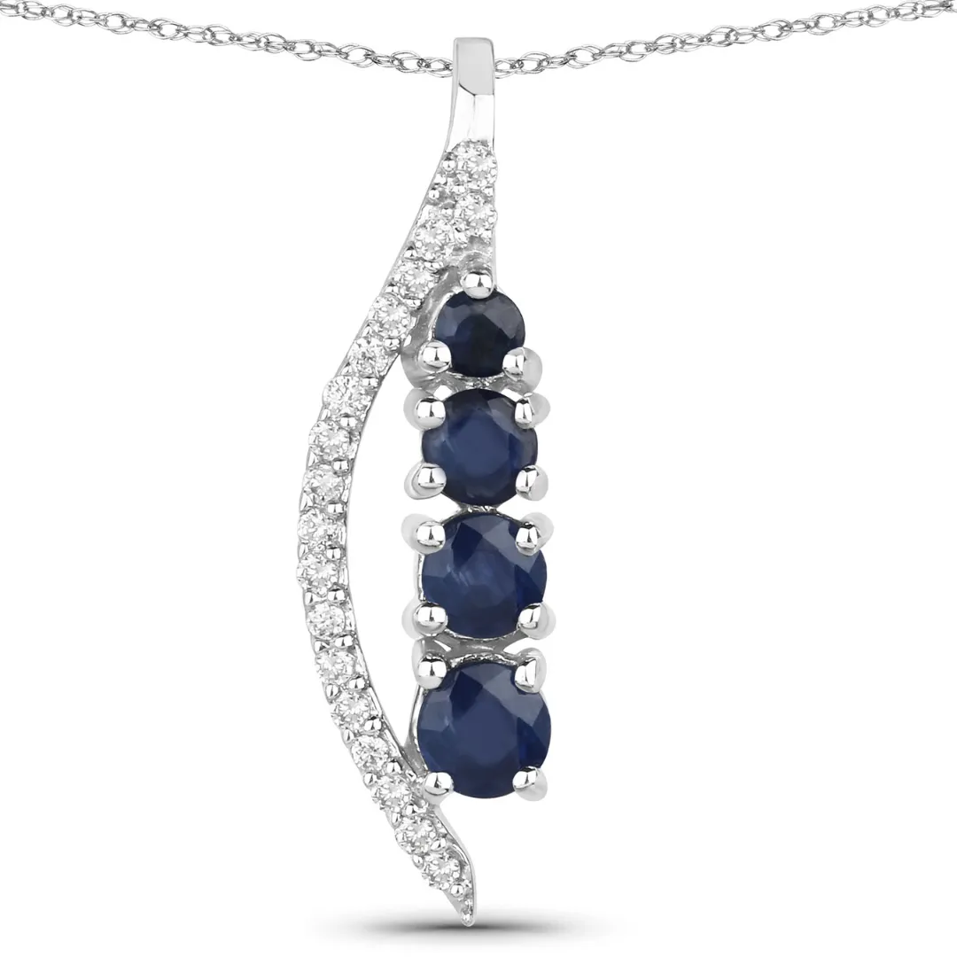 14K White Gold Blue Sapphire And Diamond Necklace