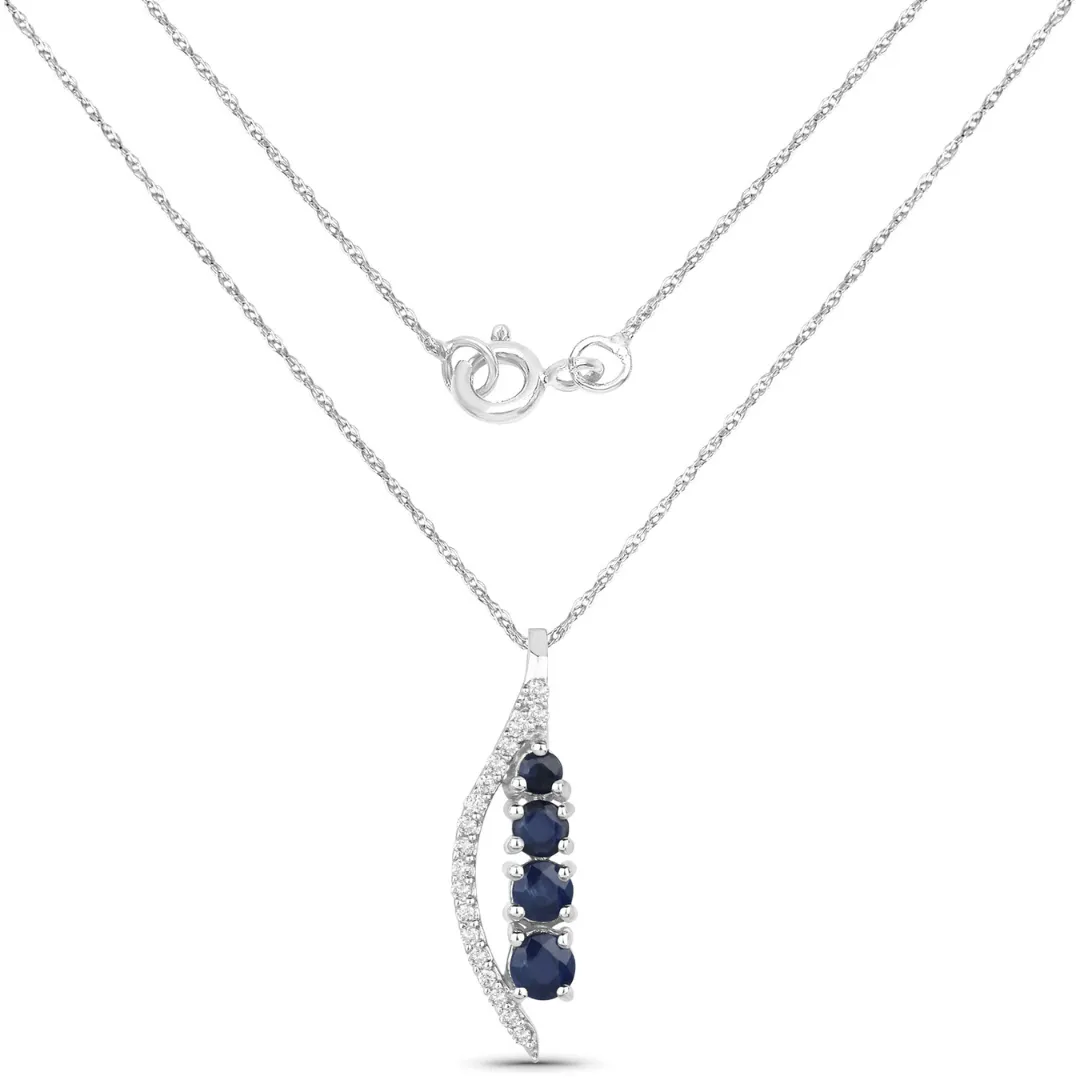 14K White Gold Blue Sapphire And Diamond Necklace