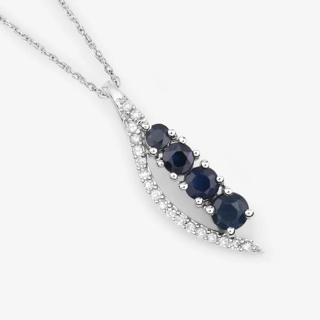 14K White Gold Blue Sapphire And Diamond Necklace