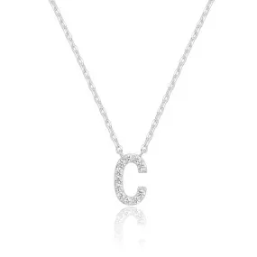 14k White Gold Created White Sapphire Initial C Letter Pendant Necklace Plated