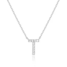 14k White Gold Created White Sapphire Initial T Letter Pendant Necklace Plated