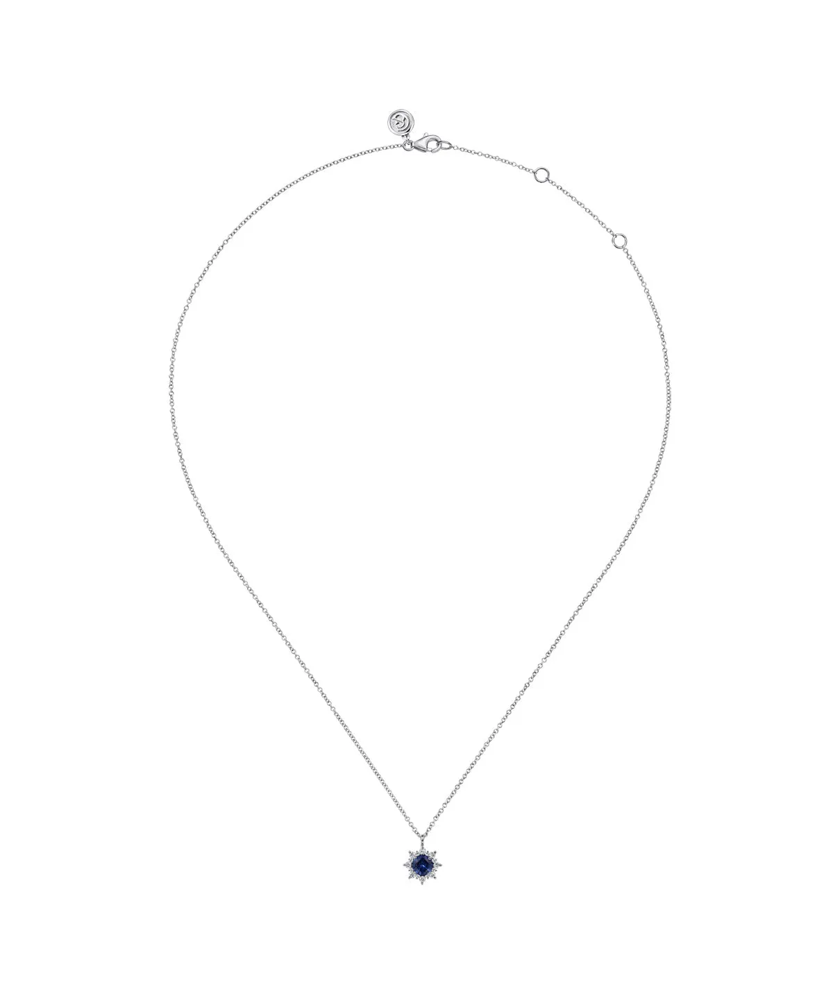 14K White Gold Diamond and Blue Sapphire Fashion Pendant Necklace