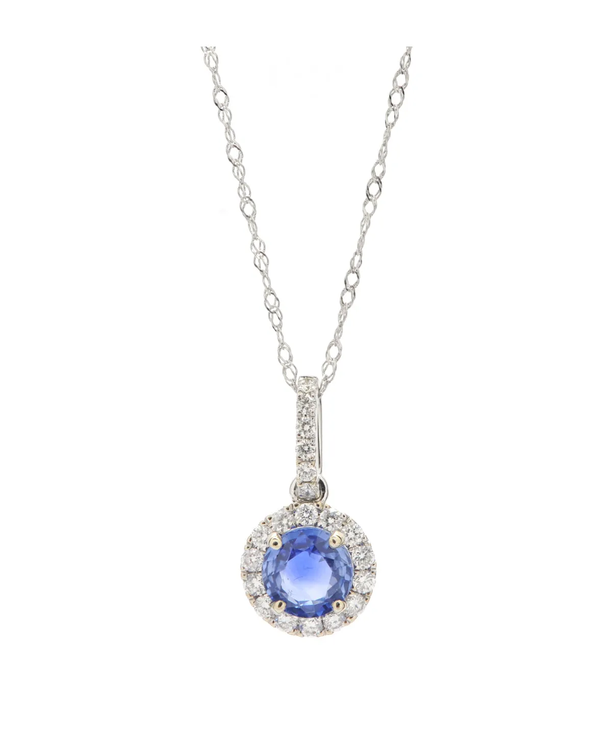 14K White Gold Sapphire and Diamond Halo Pendant