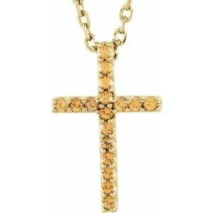 14K White Natural Yellow Sapphire Petite Cross 16" Necklace