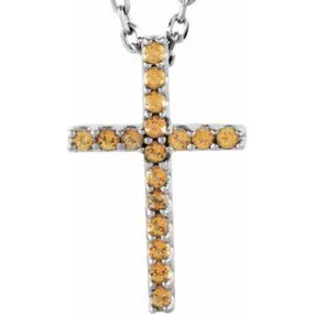 14K White Natural Yellow Sapphire Petite Cross 16" Necklace