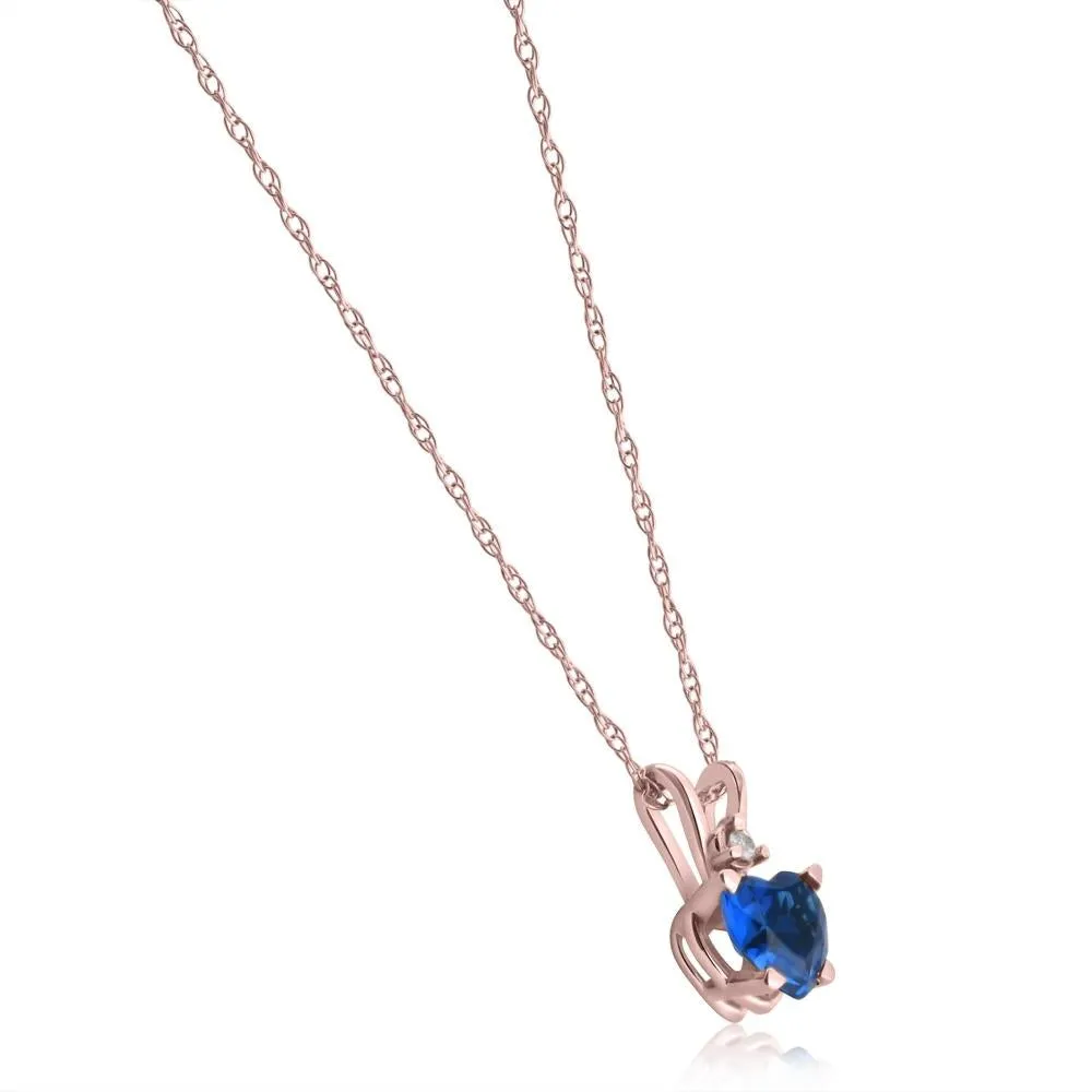 14k White, Yellow, or Rose Gold Diamond & Blue Sapphire Heart Pendant Necklace