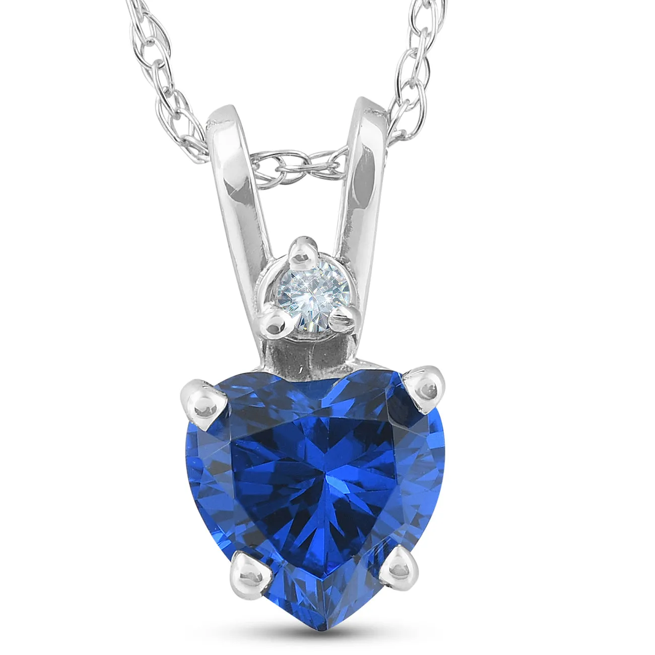 14k White, Yellow, or Rose Gold Diamond & Blue Sapphire Heart Pendant Necklace