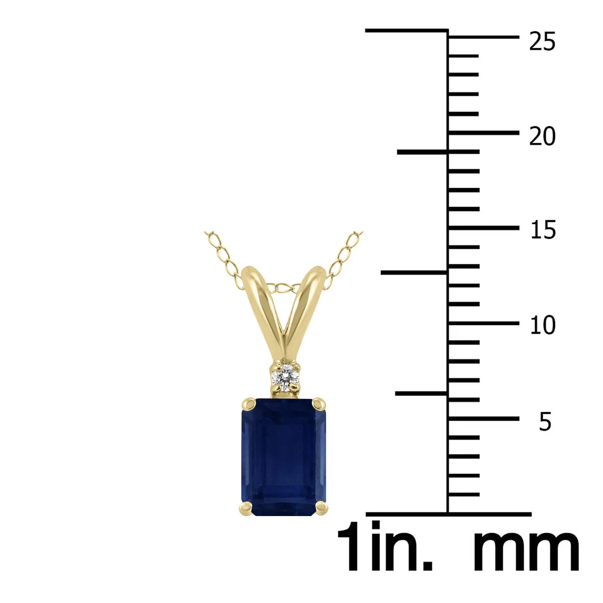 14K Yellow Gold 6X4Mm Emerald Shaped Sapphire And Diamond Pendant