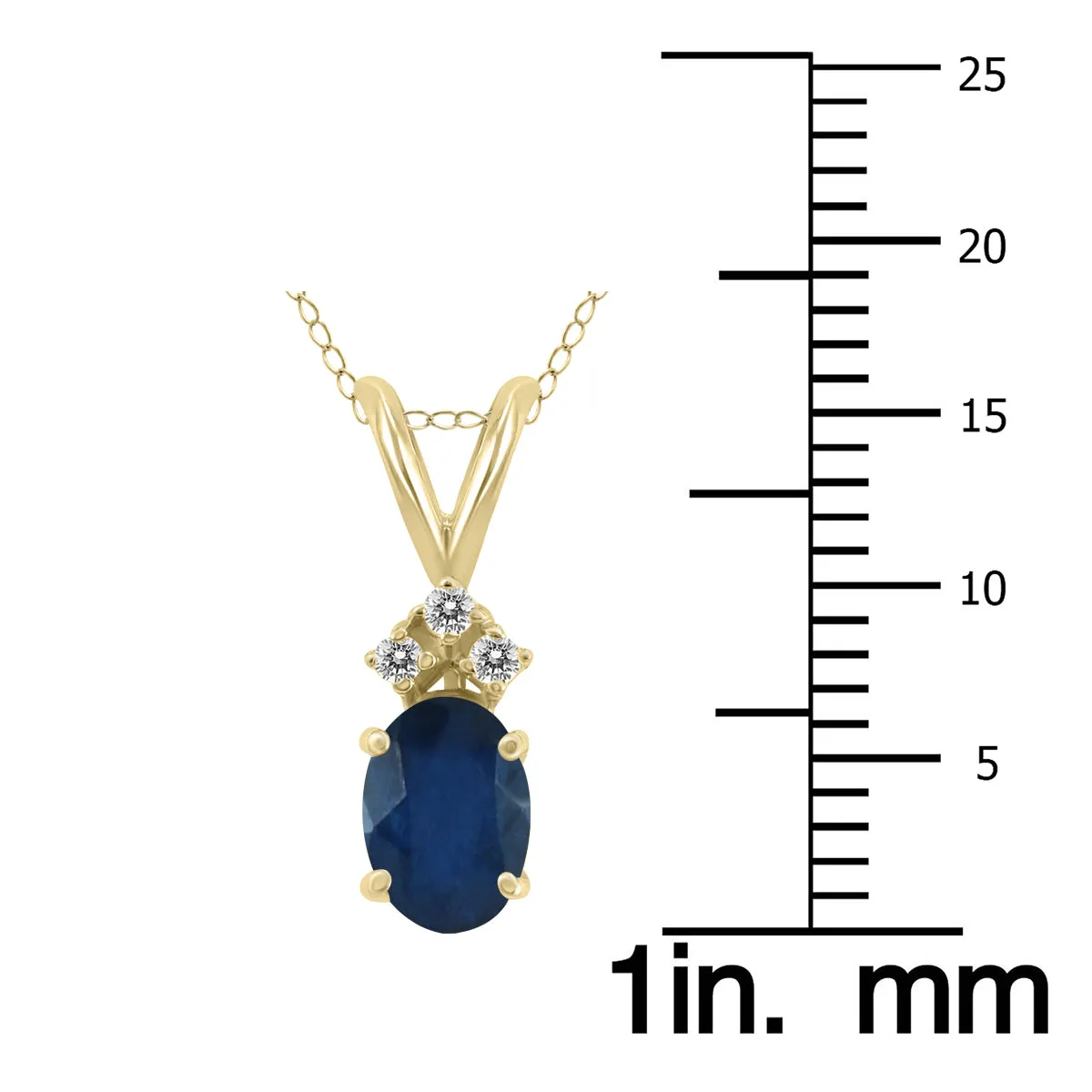 14K Yellow Gold 6X4Mm Oval Sapphire And Three Stone Diamond Pendant