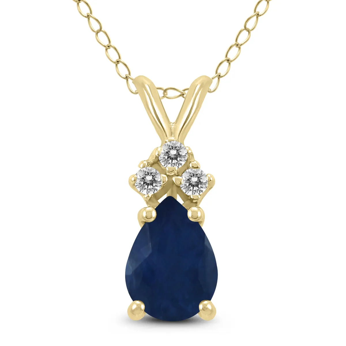 14K Yellow Gold 6X4Mm Pear Sapphire And Three Stone Diamond Pendant