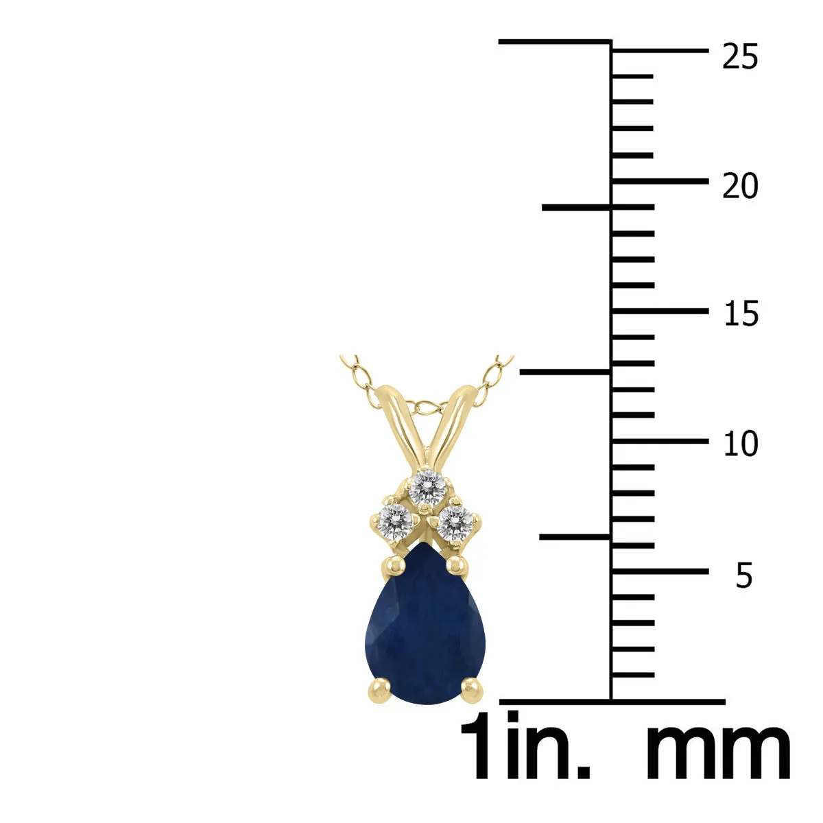 14K Yellow Gold 6X4Mm Pear Sapphire And Three Stone Diamond Pendant