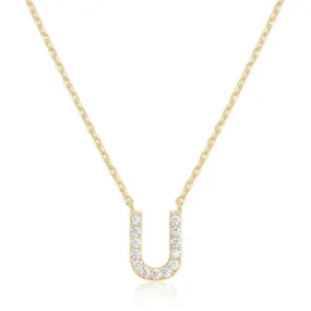 14k Yellow Gold Created White Sapphire Initial U Letter Pendant Necklace Plated