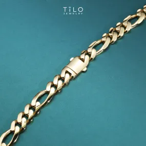 14K Yellow Gold Figaro Link Chain Bracelet, Sizes 7.5in-8.25in