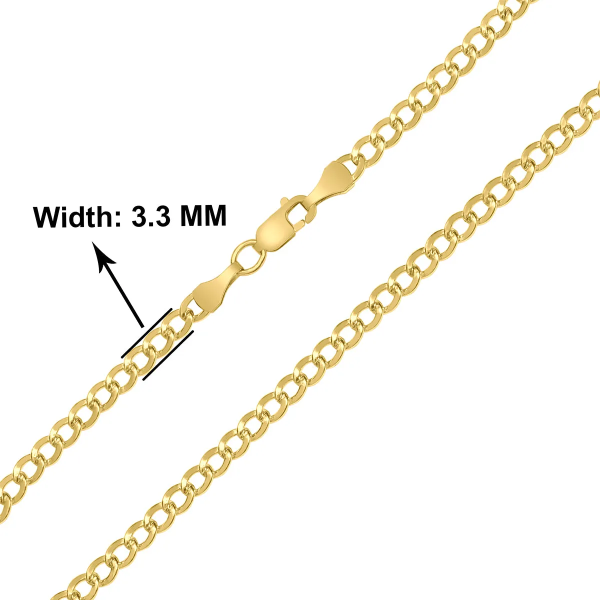 14K Yellow Gold Filled 3.3MM Curb Link Bracelet with Lobster Clasp